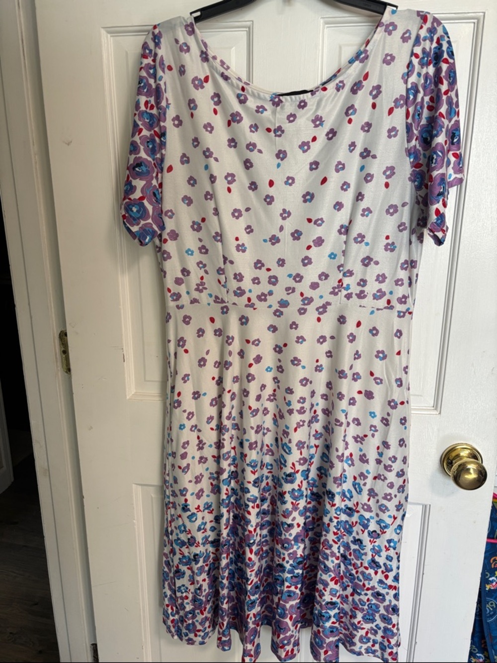 Reborn White Dress with Purple and Blue Floral Print - Picture 2 of 6